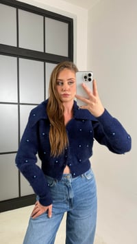 Lacivert Boncuk İşlemeli Yakalı Hırka GAUS-00765GAUSHIRKAGAUS-00765