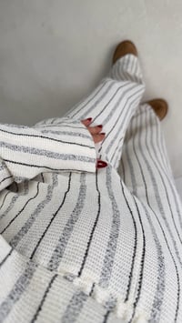 Ekru Şerit Desenli Kazak Beli Lastikli Pantolon Takım GAUS-00702GAUSSuitsGAUS-00702