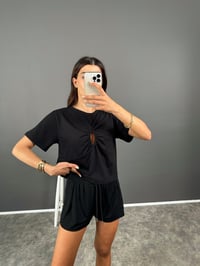 Siyah Sis Önden Dekolteli TshirtGausTSHIRTGU008325