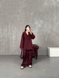 Rozali Bordo Gabardin Kimono İkili TakımGausTAKIMGU100562