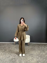 Heidy Soft Yeşil Gofre Kumaş Kemerli İkili TakımGausTAKIMGU004404