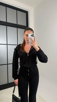Siyah Crop Hırka Beli Lastikli İspanyol Paça Pantolon İkili Takım GAUS-00557GAUSSuitsGAUS-00557