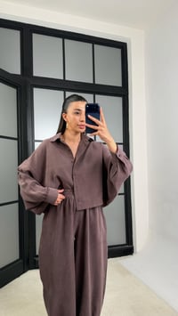 Kahve MD Muadil Gömlek Beli Lastikli Şalvar Pantolon Tencel Takım GAUS-01500GAUSTAKIMGAUS-01500