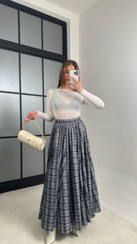 Mavi Beli Lastikli Pileli Ekose Desenli Etek GAUS-01056GAUSSkirtGAUS-01056