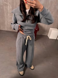 Jalen Gri Selanik Kumaş Tshirt Detaylı Fitilli Üçlü TakımGausTAKIMGU00904226