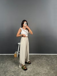 Taş Paçası Bağlamalı Rahat Dokuma PantolonGausPANTOLONGU008398