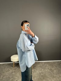 Purcey Premium Mavi Çizgili Oversize Gömlek GausGÖMLEKGU007264