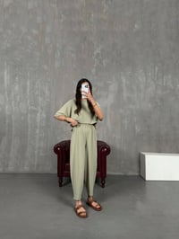 Yeşil Bisiklet Yaka Tshirt Pantolon Basic Yıkamalı Modal Takım Gaus00143GausTAKIMGU1001335