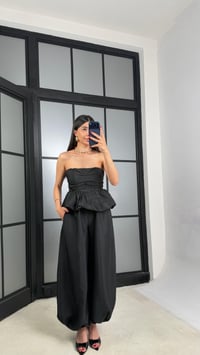 Siyah Balon Bluz Beli Lastikli Şalvar Pantolon İkili Premium Takım GAUS-01569GAUSTAKIMGAUS-01569