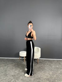 Siyah İki İplik Şeritli Beli Lastikli Pantolon GausPANTOLONGUU004722