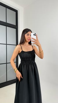 Siyah Ayarlanabilir Askılı Gipeli MD Muadil Tencel Elbise Gaus00617GausELBİSEGU1002444