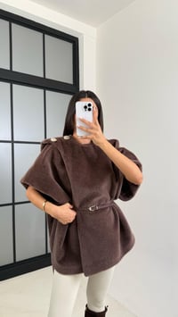 Kahve Kemerli Tasarım Kürklü Panço GAUS-00520GAUSYELEKGAUS-00520