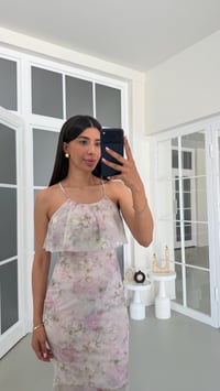 Pembe Çiçek Desenli Astarlı Tül Elbise GAUS-01760GAUSELBİSEGAUS-01760
