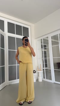 Sarı Bluz Beli Lastikli Pantolon Yıkamalı Tencel Takım GAUS-01795GAUSSuitsGAUS-01795