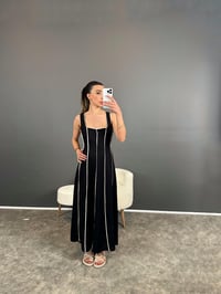 Siyah Biyeli Premium Keten Uzun ElbiseGausELBİSEGU004610