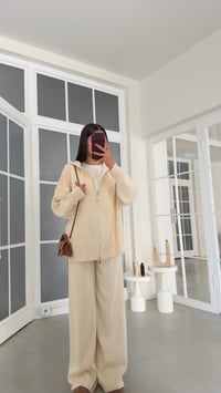 Krem Çift Fermuarlı Hırka Beli Lastikli Pantolon İkili Triko Takım GAUS-02294GAUSTAKIMGAUS-02294