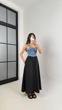 Siyah Ayarlanabilir Askılı Denim Üst Bloklu Elbise Gaus00424GausELBİSEGU1001989