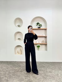 Lola Siyah Krep Kumaş Yarım Balıkçı Yaka TulumGausTULUMGU00903469