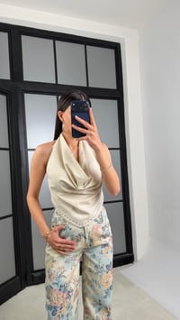Mavi Çiçek Desenli Yüksek Bel Jean GAUS-01486GAUSDENİM PANTOLONGAUS-01486