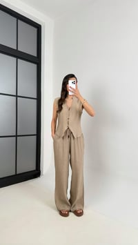 Kahve Önü Düğmeli Yelek Beli Lastikli Pantolon Gofre Takım Gaus00454GausTAKIMGU1002060