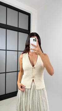 Ekru Gold Düğmeli Örgü Triko Yelek GAUS-00101GAUSYELEKGAUS-00101