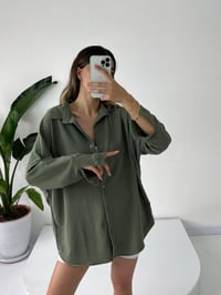 Haki Oversize Krinkıl GömlekGausGÖMLEKGU001292