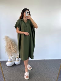 Haki Yeşil Kapüşonlu Oversize Elbise GausELBİSEGU00872
