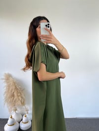 Haki Yeşil Kapüşonlu Oversize Elbise GausELBİSEGU00872