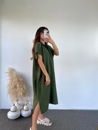 Haki Yeşil Kapüşonlu Oversize Elbise GausELBİSEGU00872