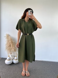 Haki Yeşil Kapüşonlu Oversize Elbise GausELBİSEGU00872