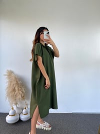 Haki Yeşil Kapüşonlu Oversize Elbise GausELBİSEGU00872