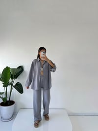 Ines Gri Cupra Kumaş Gömlekli Pantolon İkili TakımGausTAKIMGU001483