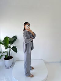 Ines Gri Cupra Kumaş Gömlekli Pantolon İkili TakımGausTAKIMGU001483