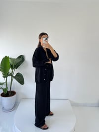 Ines Siyah Cupra Kumaş Gömlekli Pantolon İkili Takım GausTAKIMGU001482