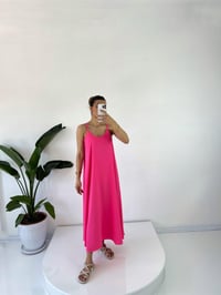 Jimena Pembe İp Askılı Tam Boy Salaş ElbiseGausELBİSEGU001365