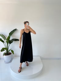 Jimena Siyah İp Askılı Tam Boy Salaş Elbise GausELBİSEGU0013560