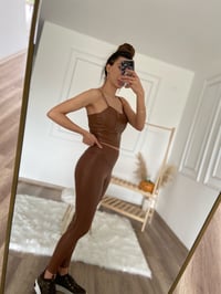 Kahverengi Deri Tayt Yüksek Bel