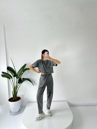 Landra Antrasit Eskitme Tshirt Şalvar Takım GausTAKIMGU001722