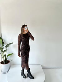 Leopar Desenli Drapeli Midi Tül Elbise GausELBİSEGU001952