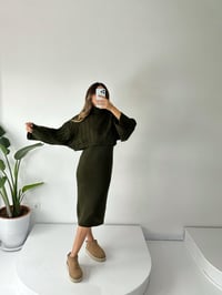 Lexa Haki Triko Elbise Kazak İkili TakımGausTAKIMGU001783