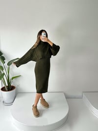 Lexa Haki Triko Elbise Kazak İkili TakımGausTAKIMGU001783