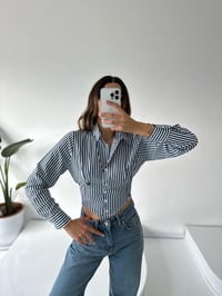 Ligia Lacivert Çizgili Tasarım Gömlek GausGÖMLEKGU002227