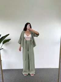 Lina Mint Yeşili Keten Önden Bağlamalı İkili TakımGausTAKIMGU001024