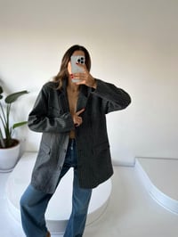 Liv Gri Çizgili Kaşe Premium Oversize Blazer CeketGausCEKETGU002031