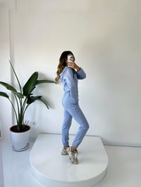 Mavi Şardonlu Üç İplik Kapüşonlu TulumGausTULUMGU001781