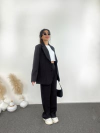 Mela Siyah Çizgili Oversize Ceket Pantolon Takım GausTAKIMGU00811
