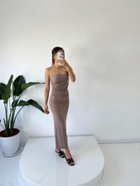 Mila Nude Straplez Drapeli Maxi ElbiseGausELBİSEGU001538