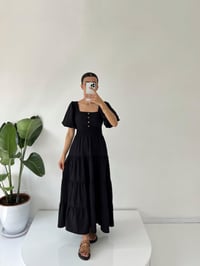 Minie Siyah Sırt Dekolteli Balon Kol Uzun Poplin ElbiseGausELBİSEGU001443