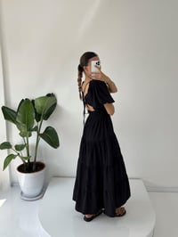 Minie Siyah Sırt Dekolteli Balon Kol Uzun Poplin ElbiseGausELBİSEGU001443
