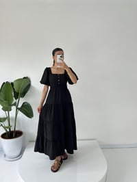 Minie Siyah Sırt Dekolteli Balon Kol Uzun Poplin ElbiseGausELBİSEGU001443